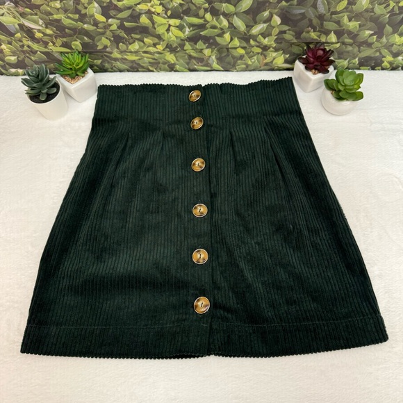 {ASOS} NWT! Dark Hunter Green Corduroy Tortoise Shell Button-Front Skirt - Picture 16 of 16